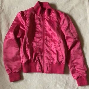 🩷 NEW Flashy Pink Satin Zip Up Bomber Jacket | M